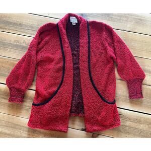Vintage Sideffects Knitted Duster Sweater Womens L Open Cardigan Red & Black